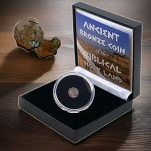 Genuine Ancient Bronze Coin of the Biblical Holy Land (black boxed) COA